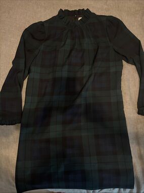 J. Crew Dark Green and Black Ruffled Neck Dress